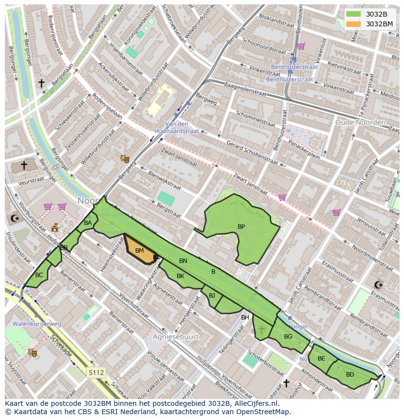 Afbeelding van het postcodegebied 3032 BM op de kaart.