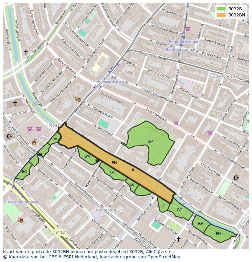 Afbeelding van het postcodegebied 3032 BN op de kaart.