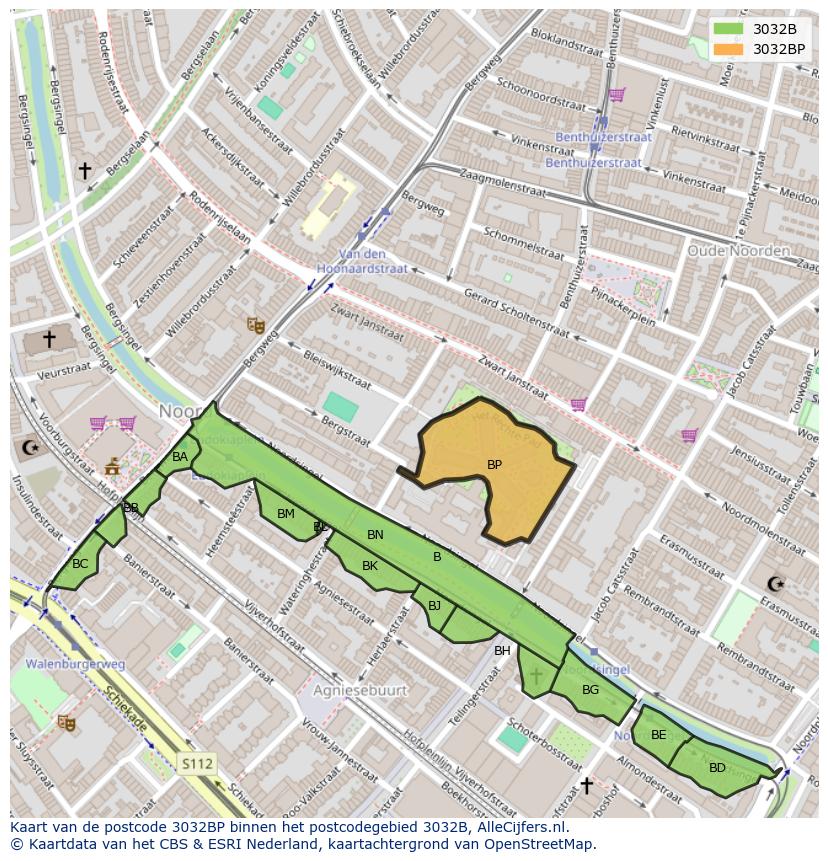 Afbeelding van het postcodegebied 3032 BP op de kaart.
