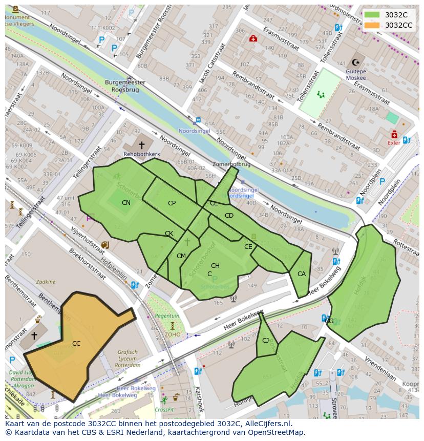 Afbeelding van het postcodegebied 3032 CC op de kaart.