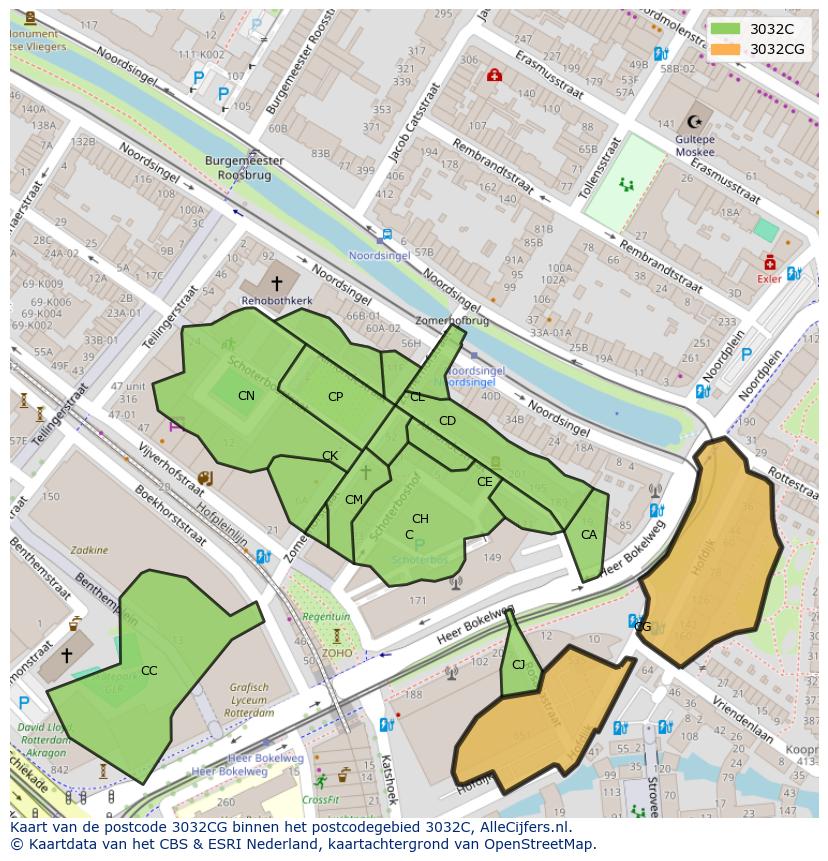 Afbeelding van het postcodegebied 3032 CG op de kaart.