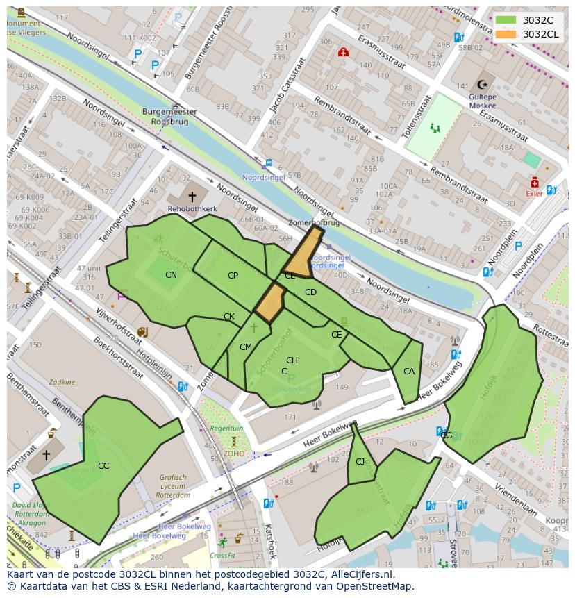 Afbeelding van het postcodegebied 3032 CL op de kaart.