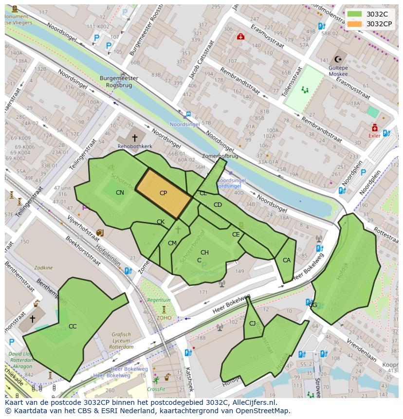 Afbeelding van het postcodegebied 3032 CP op de kaart.