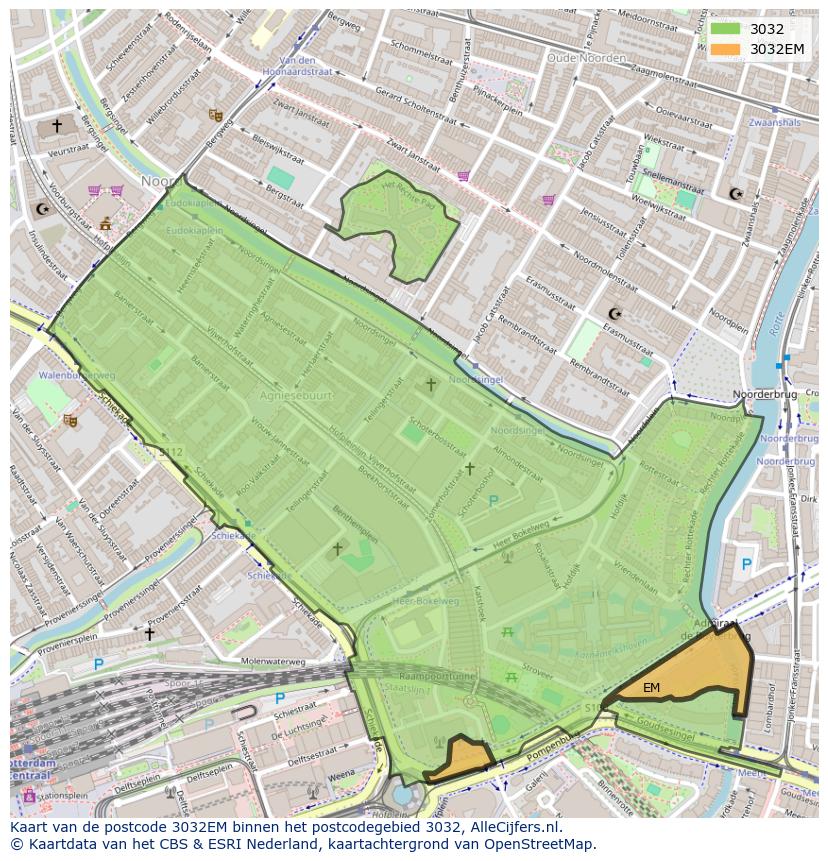 Afbeelding van het postcodegebied 3032 EM op de kaart.