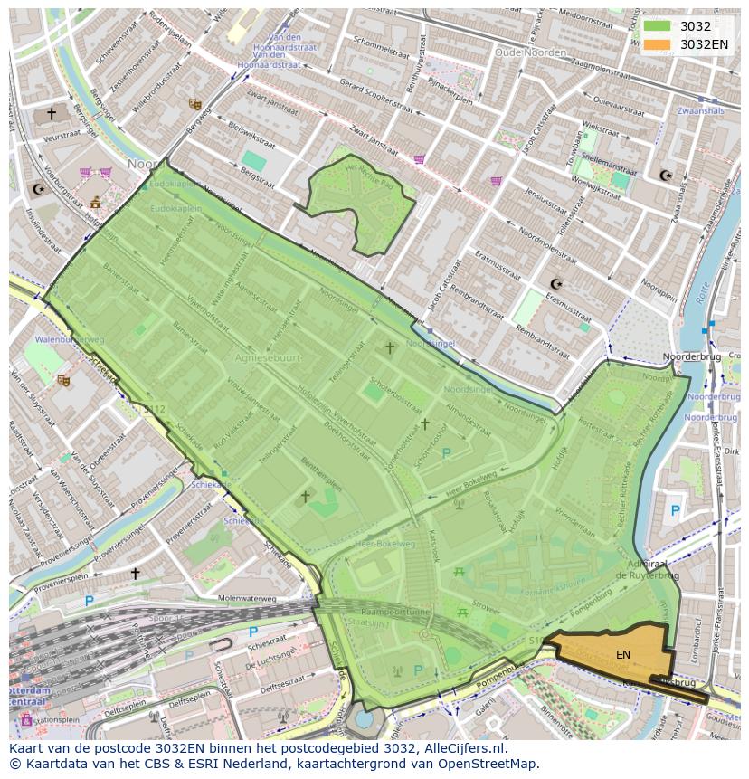 Afbeelding van het postcodegebied 3032 EN op de kaart.