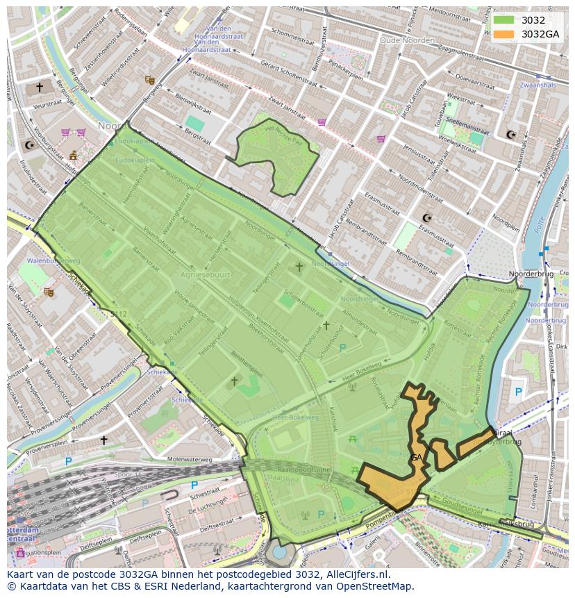Afbeelding van het postcodegebied 3032 GA op de kaart.