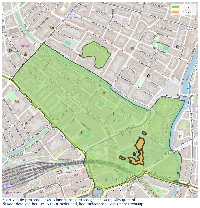 Afbeelding van het postcodegebied 3032 GB op de kaart.