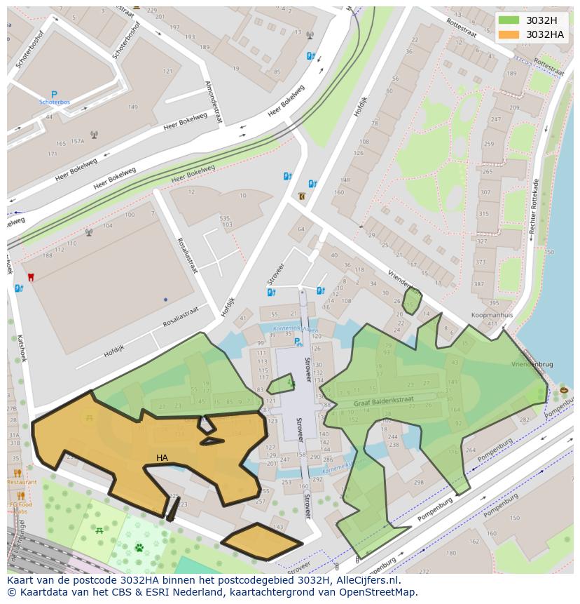 Afbeelding van het postcodegebied 3032 HA op de kaart.