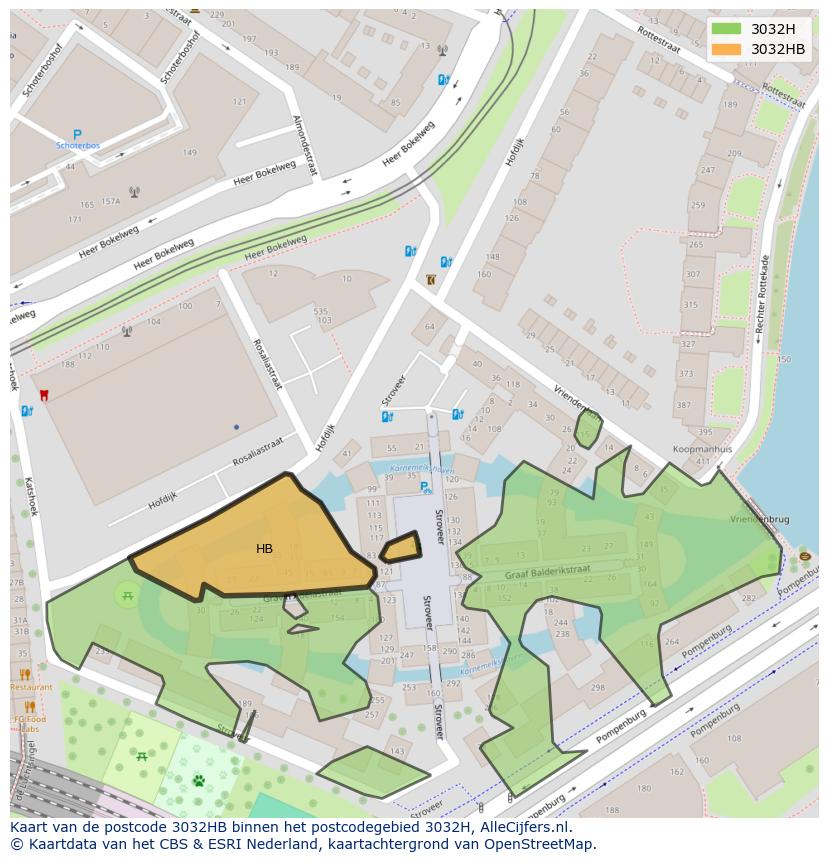 Afbeelding van het postcodegebied 3032 HB op de kaart.
