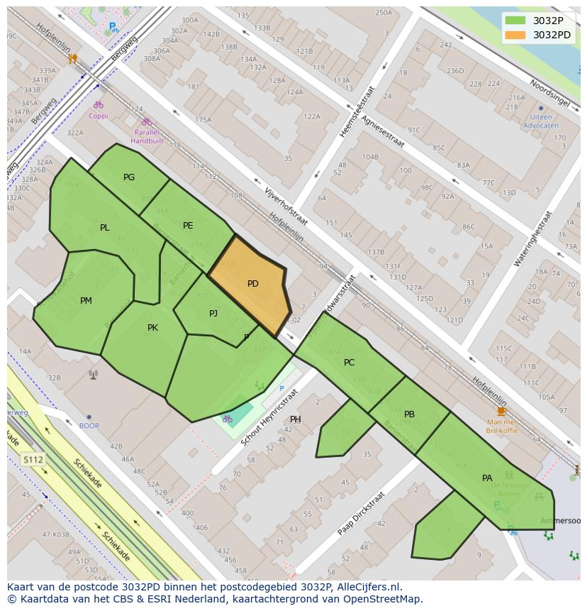 Afbeelding van het postcodegebied 3032 PD op de kaart.
