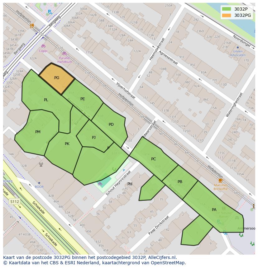 Afbeelding van het postcodegebied 3032 PG op de kaart.