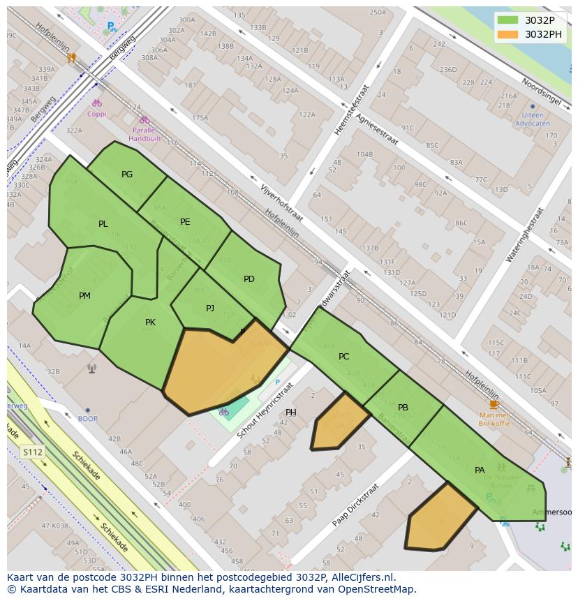 Afbeelding van het postcodegebied 3032 PH op de kaart.
