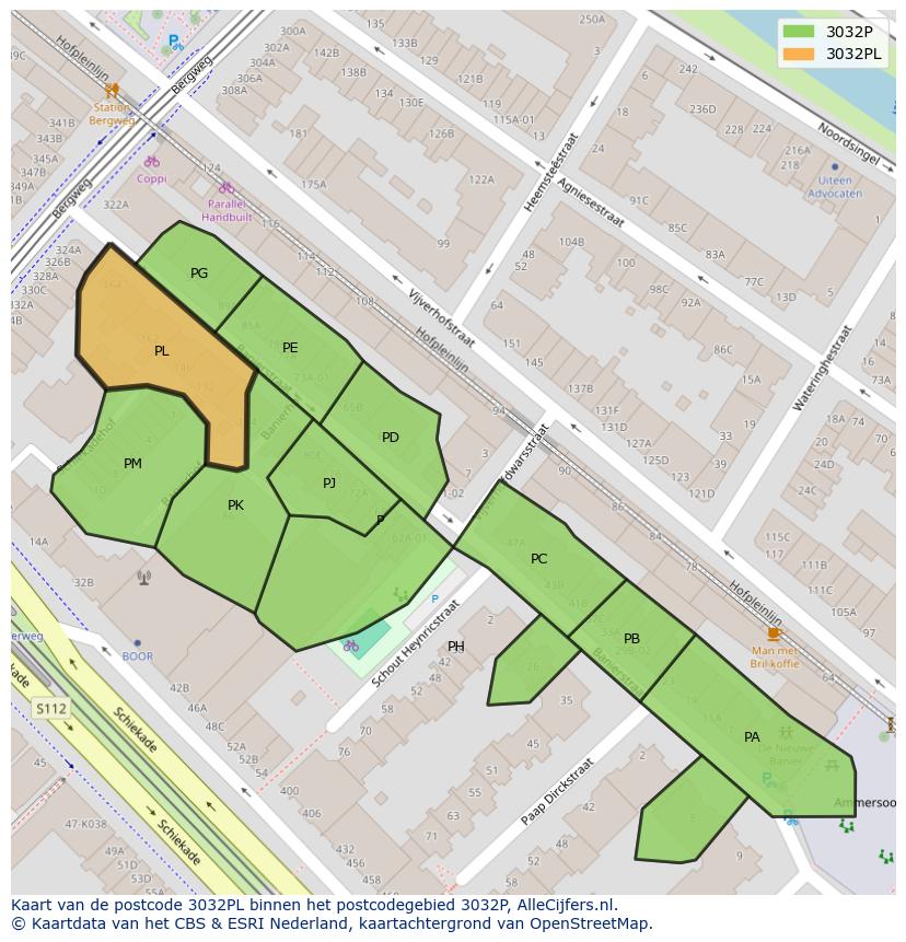 Afbeelding van het postcodegebied 3032 PL op de kaart.