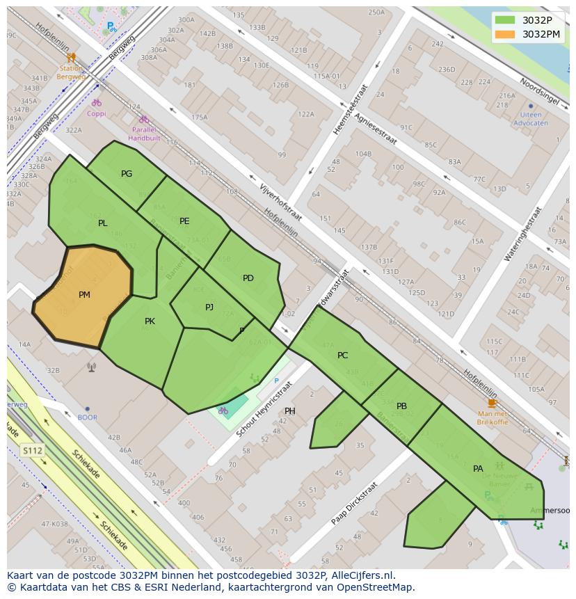 Afbeelding van het postcodegebied 3032 PM op de kaart.