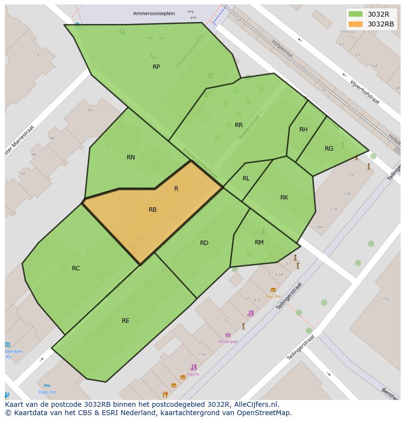 Afbeelding van het postcodegebied 3032 RB op de kaart.