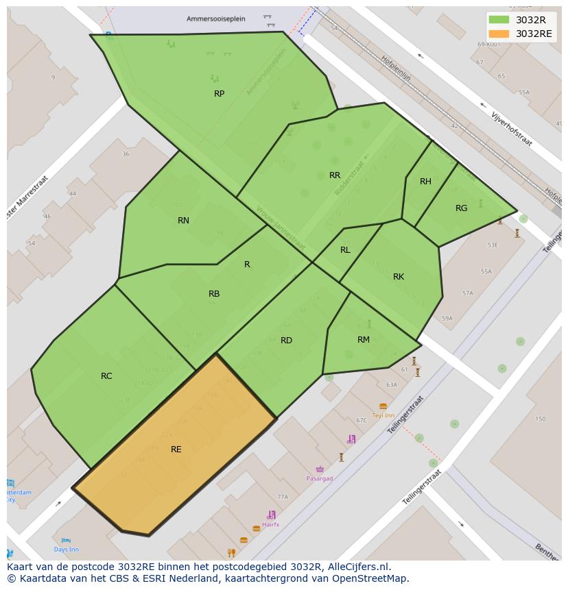 Afbeelding van het postcodegebied 3032 RE op de kaart.