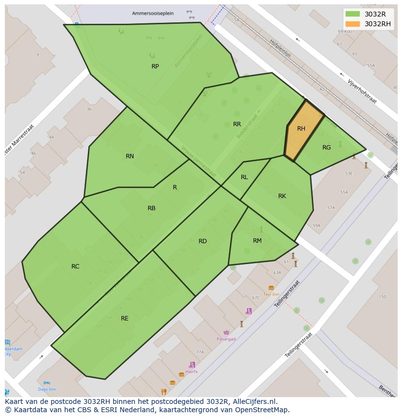 Afbeelding van het postcodegebied 3032 RH op de kaart.