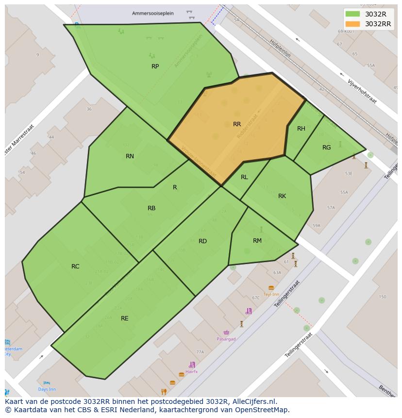 Afbeelding van het postcodegebied 3032 RR op de kaart.