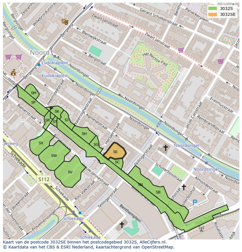 Afbeelding van het postcodegebied 3032 SE op de kaart.