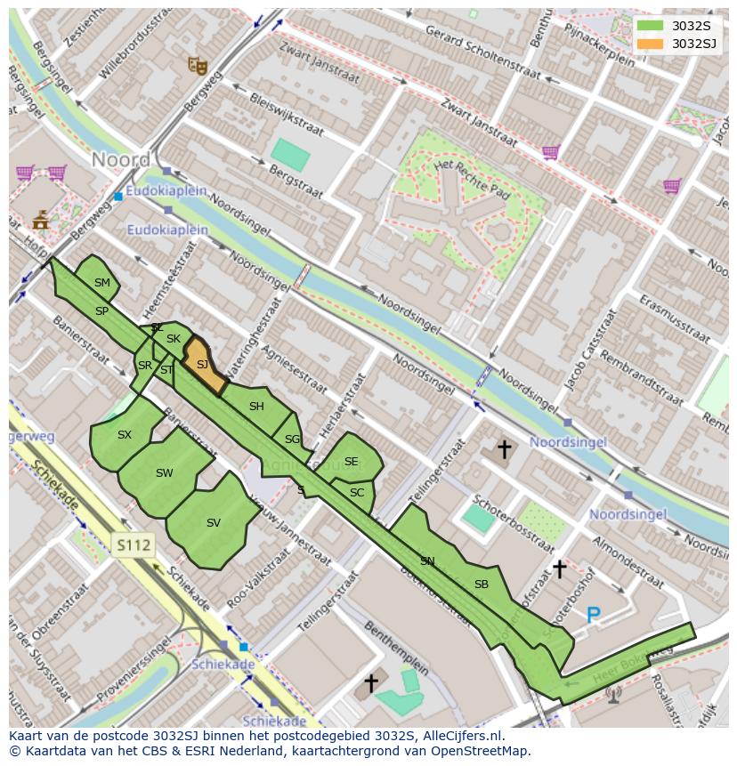 Afbeelding van het postcodegebied 3032 SJ op de kaart.
