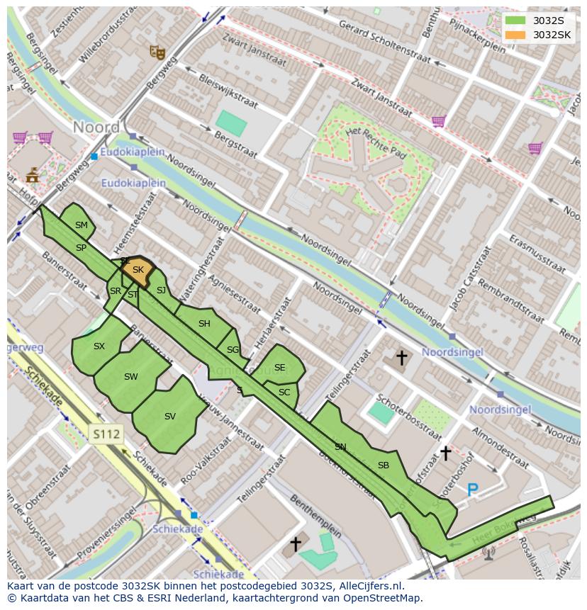 Afbeelding van het postcodegebied 3032 SK op de kaart.