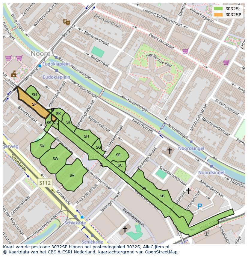 Afbeelding van het postcodegebied 3032 SP op de kaart.
