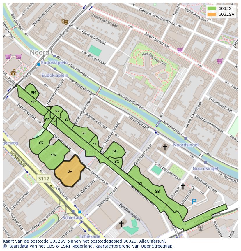 Afbeelding van het postcodegebied 3032 SV op de kaart.