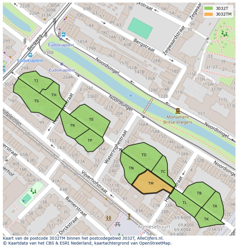 Afbeelding van het postcodegebied 3032 TM op de kaart.
