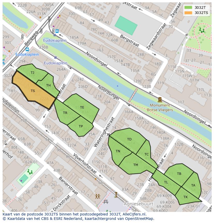 Afbeelding van het postcodegebied 3032 TS op de kaart.