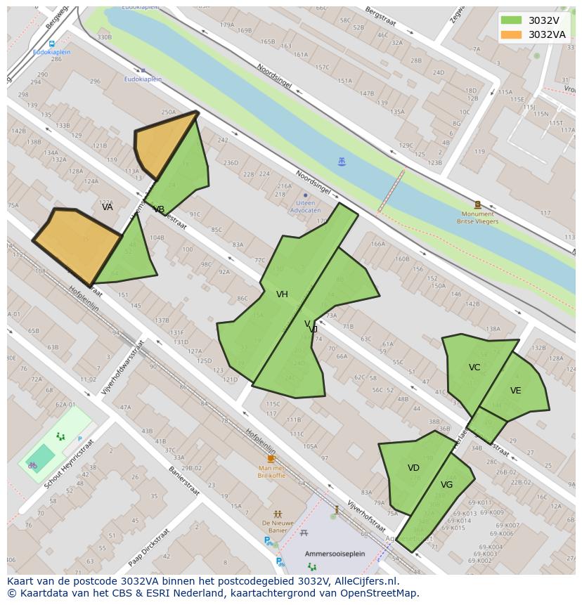 Afbeelding van het postcodegebied 3032 VA op de kaart.