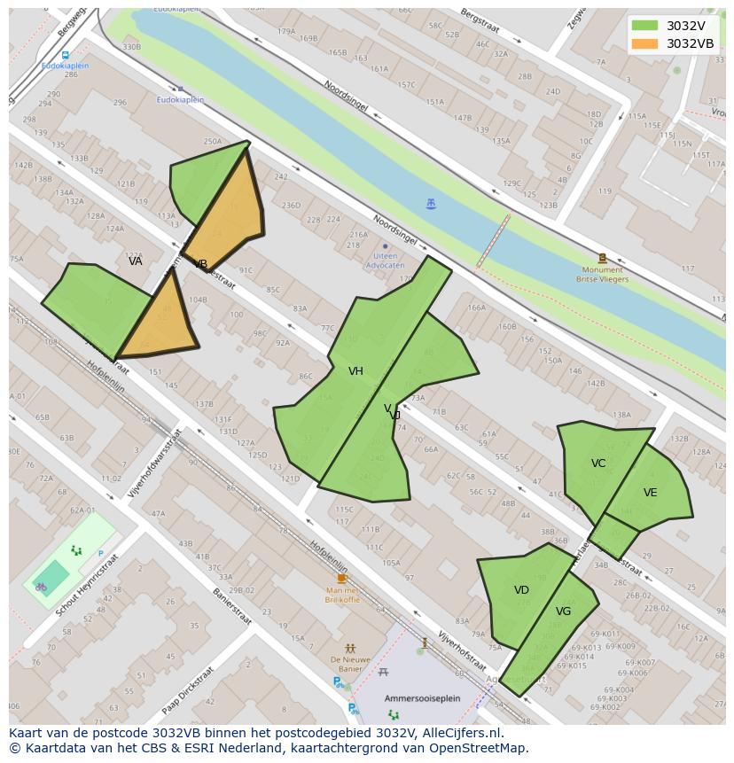 Afbeelding van het postcodegebied 3032 VB op de kaart.