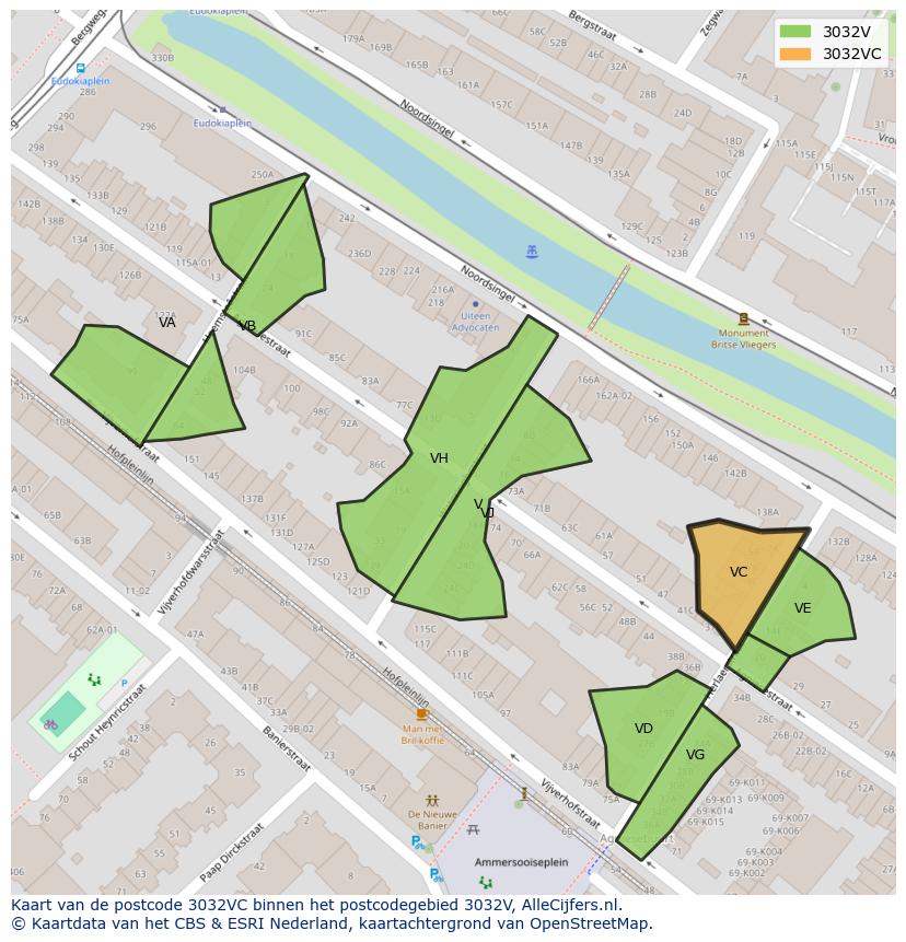 Afbeelding van het postcodegebied 3032 VC op de kaart.