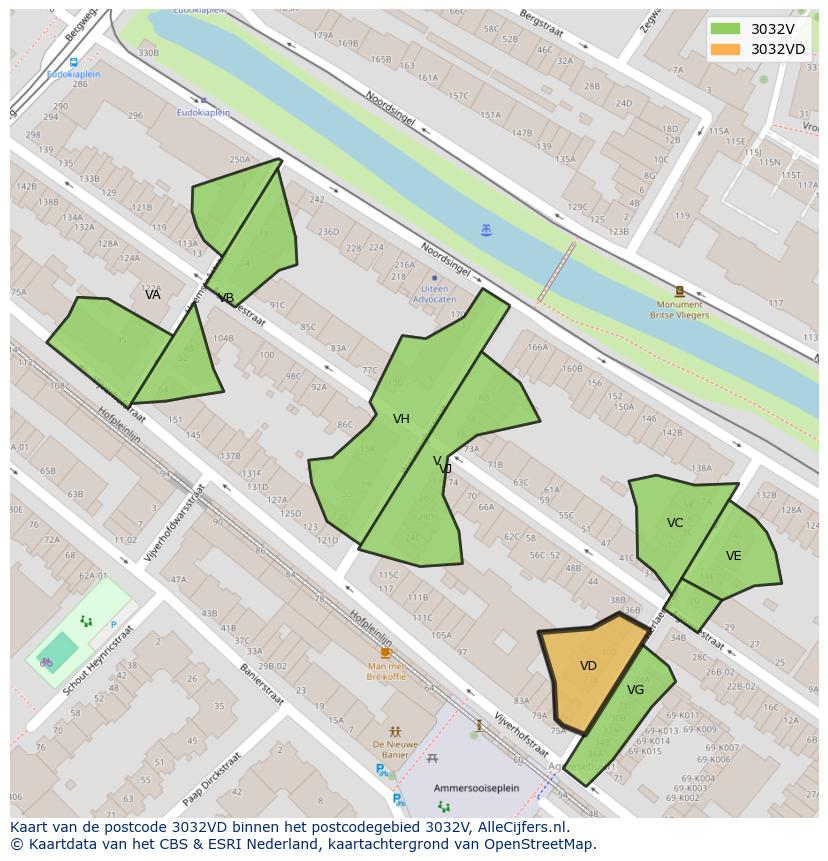 Afbeelding van het postcodegebied 3032 VD op de kaart.