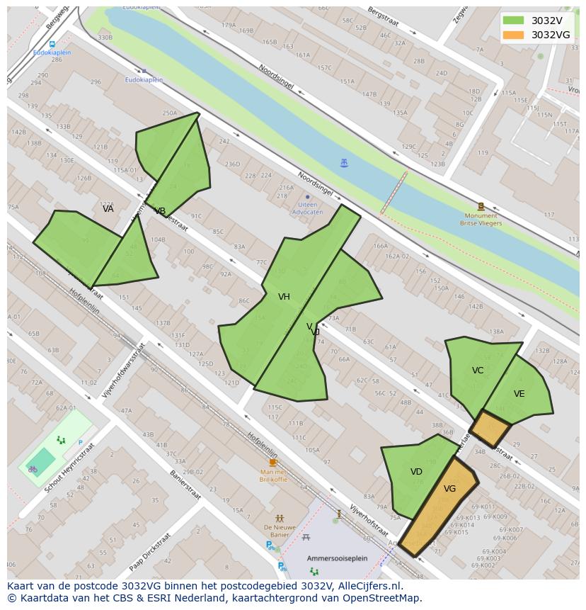 Afbeelding van het postcodegebied 3032 VG op de kaart.