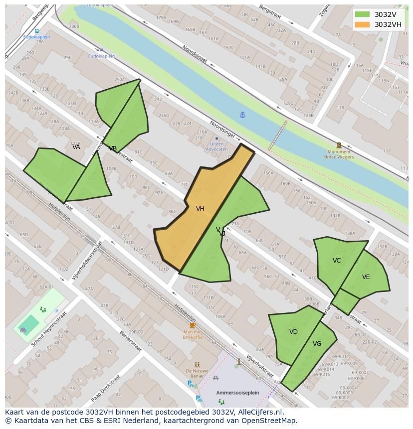 Afbeelding van het postcodegebied 3032 VH op de kaart.