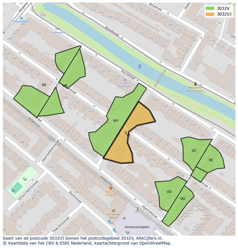 Afbeelding van het postcodegebied 3032 VJ op de kaart.