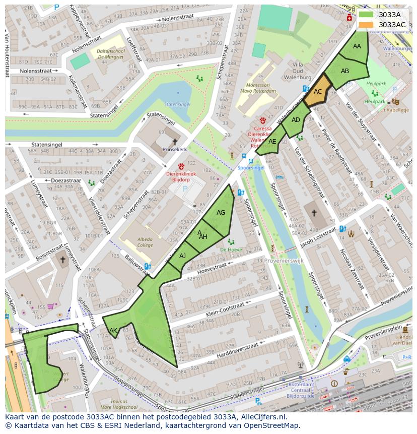 Afbeelding van het postcodegebied 3033 AC op de kaart.