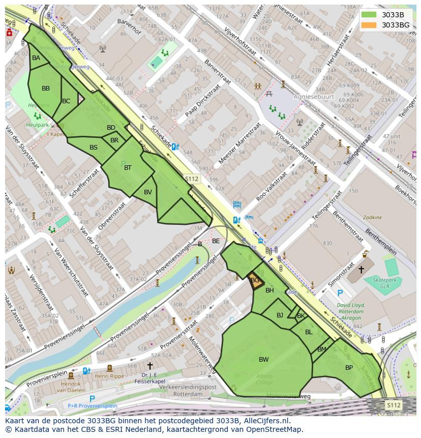 Afbeelding van het postcodegebied 3033 BG op de kaart.