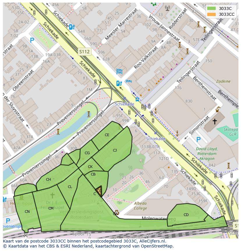 Afbeelding van het postcodegebied 3033 CC op de kaart.