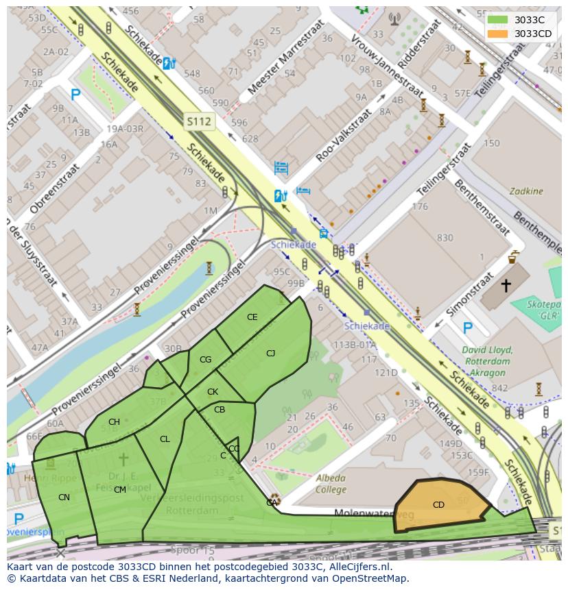 Afbeelding van het postcodegebied 3033 CD op de kaart.