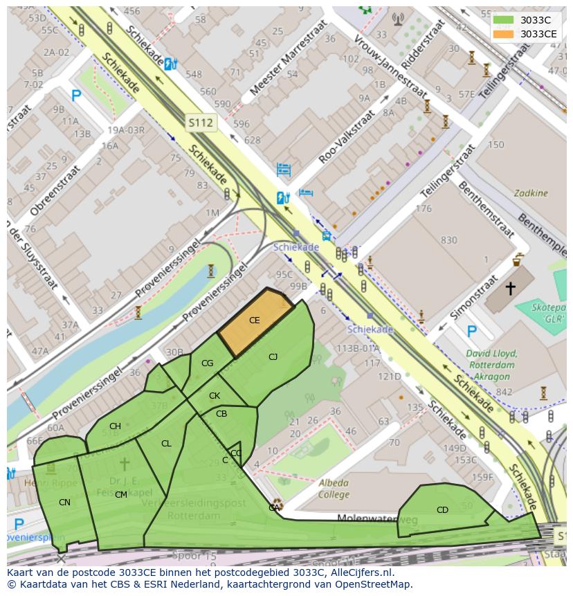 Afbeelding van het postcodegebied 3033 CE op de kaart.