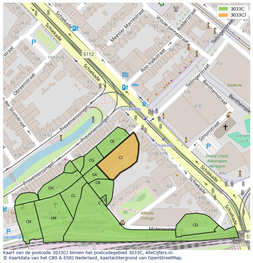 Afbeelding van het postcodegebied 3033 CJ op de kaart.
