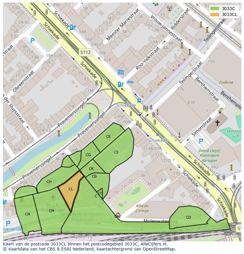 Afbeelding van het postcodegebied 3033 CL op de kaart.