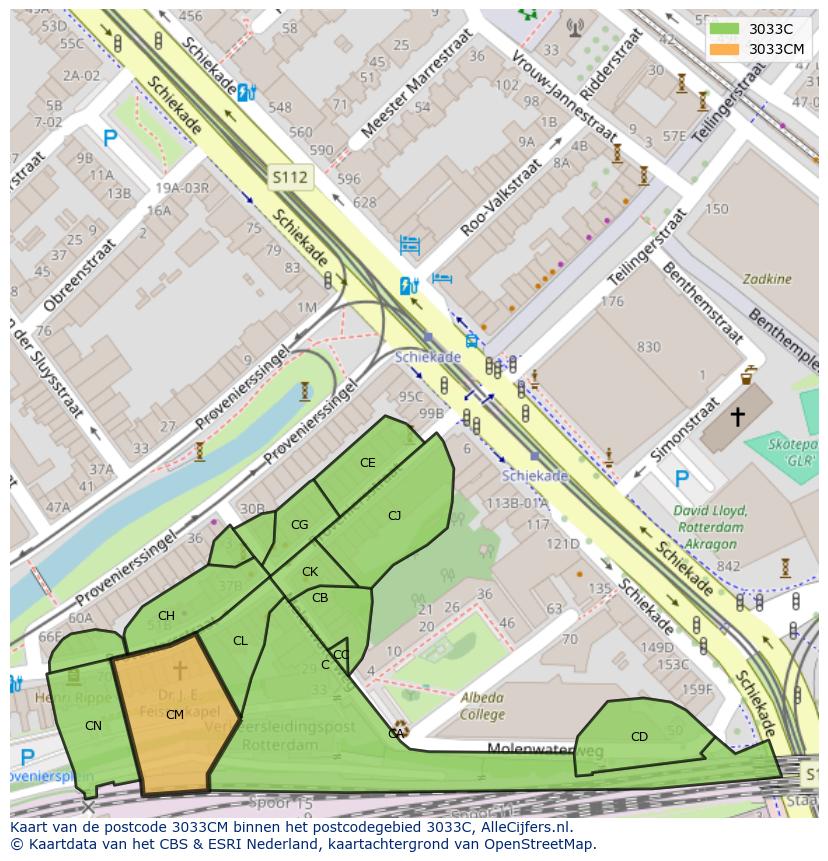 Afbeelding van het postcodegebied 3033 CM op de kaart.