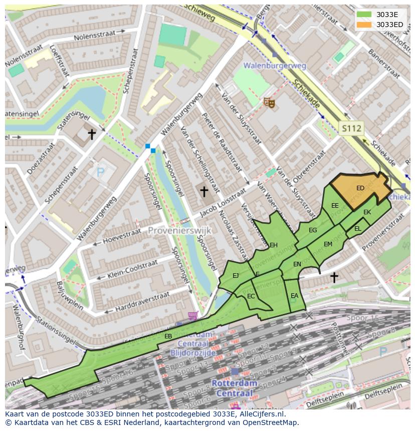 Afbeelding van het postcodegebied 3033 ED op de kaart.