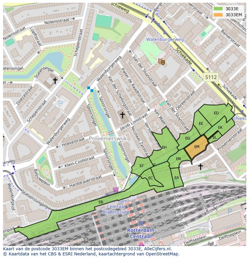 Afbeelding van het postcodegebied 3033 EM op de kaart.