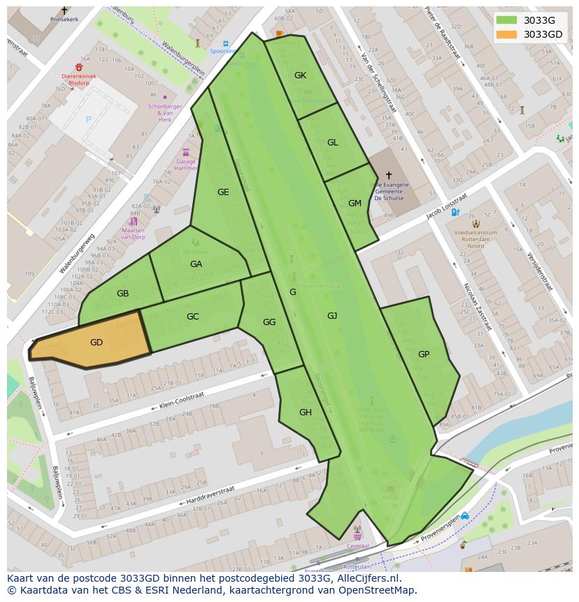 Afbeelding van het postcodegebied 3033 GD op de kaart.