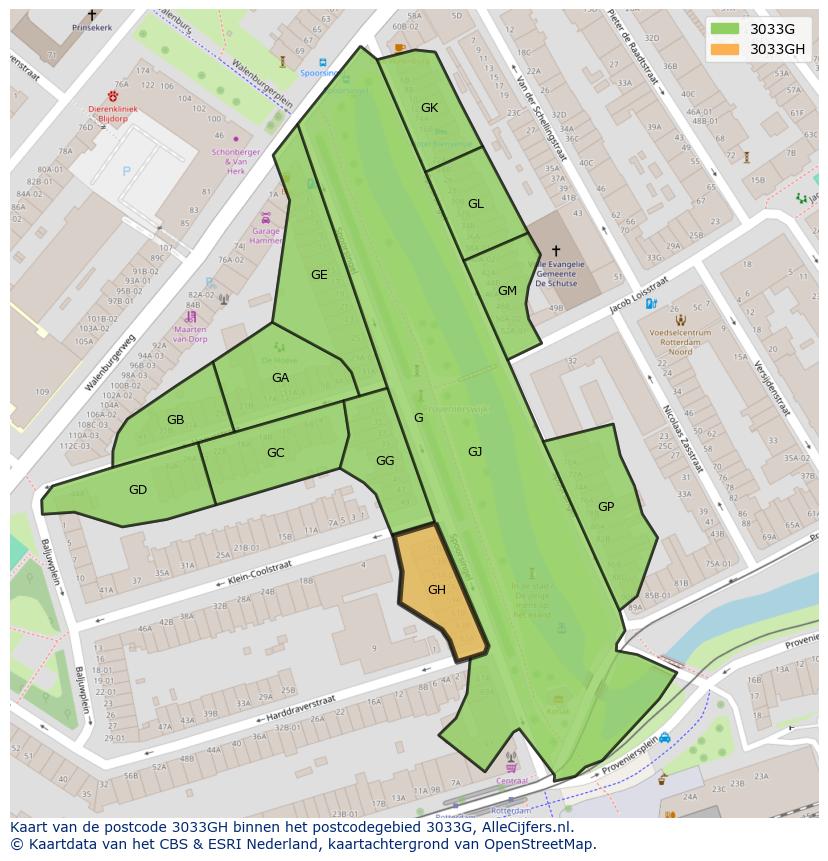 Afbeelding van het postcodegebied 3033 GH op de kaart.