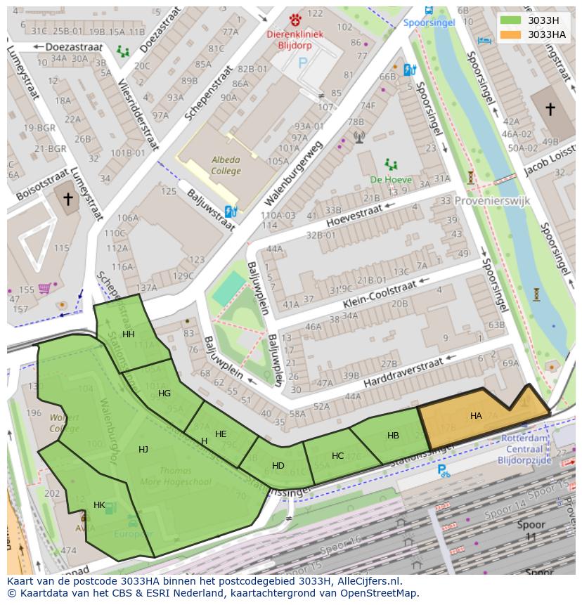 Afbeelding van het postcodegebied 3033 HA op de kaart.