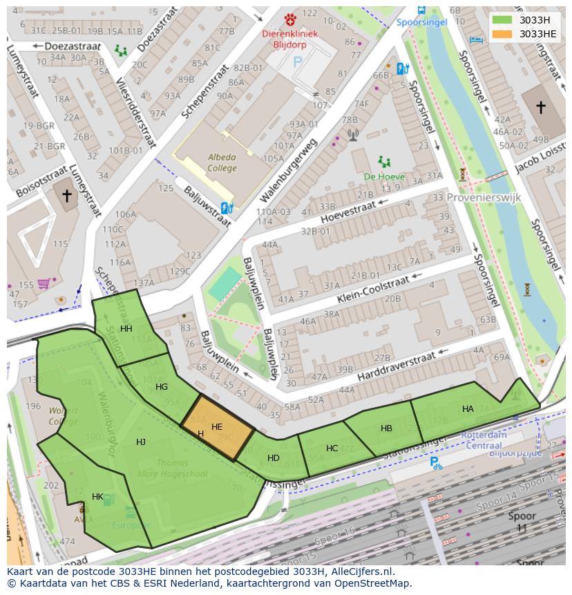 Afbeelding van het postcodegebied 3033 HE op de kaart.